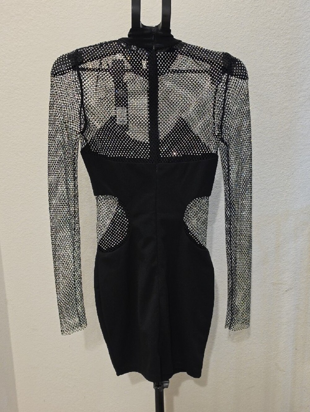 Fashion Nova Black Mesh Long Sleeve Bodycon Dress with High Neck - Picture 2 of 3